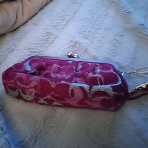 Coach, large wristlet,burgundy and silver